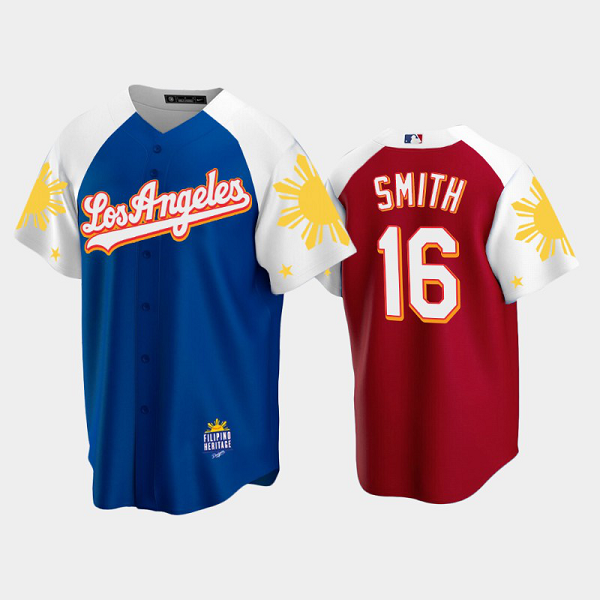 Men's Los Angeles Dodgers #16 Will Smith 2022 Royal Red Filipino Heritage Night Cool Base MLB Jersey