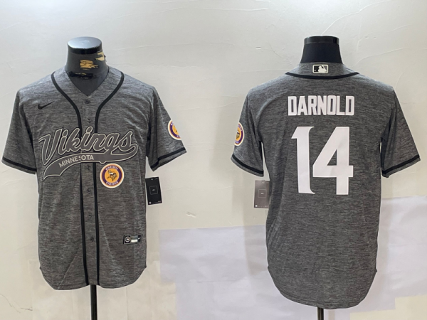 Men's Minnesota Vikings #14 Sam Darnold Grey Cool Base Stitched Baseball Jersey