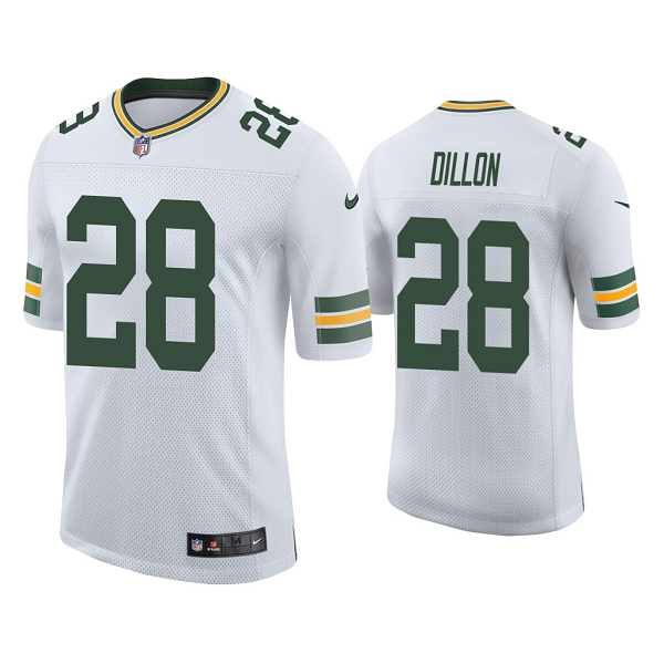 Men's #28 A.J. Dillon Green Bay Packers White 2020 NFL Draft Vapor Limited Jersey