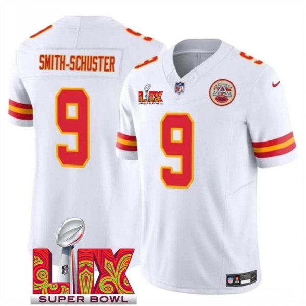 Youth Kansas City Chiefs #9 JuJu Smith-Schuster White Super Bowl LIX F.U.S.E. Vapor Limited Stitched Jersey