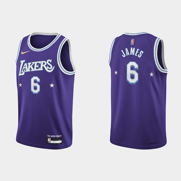 Men's Los Angeles Lakers #6 LeBron James City 2021-22 75th Anniversary Purple NBA Jersey