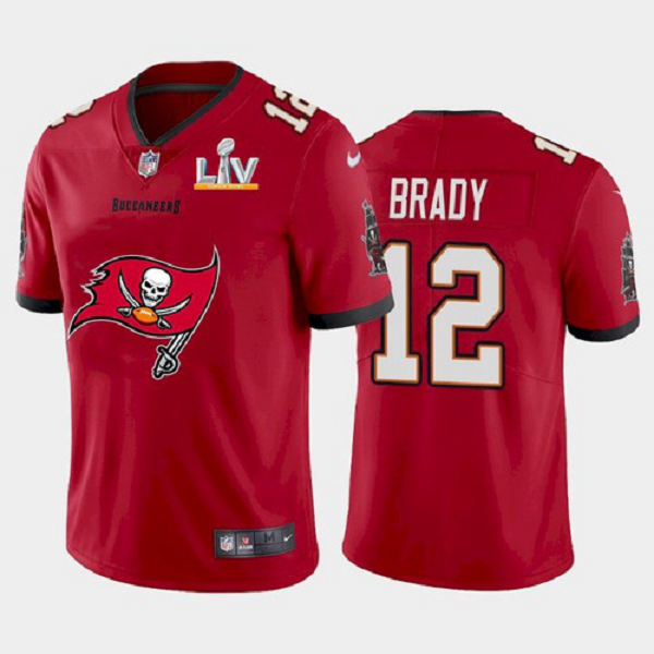 Men's Tampa Bay Buccaneers #12 Tom Brady Team Logo Red 2021 Super Bowl LV Jersey