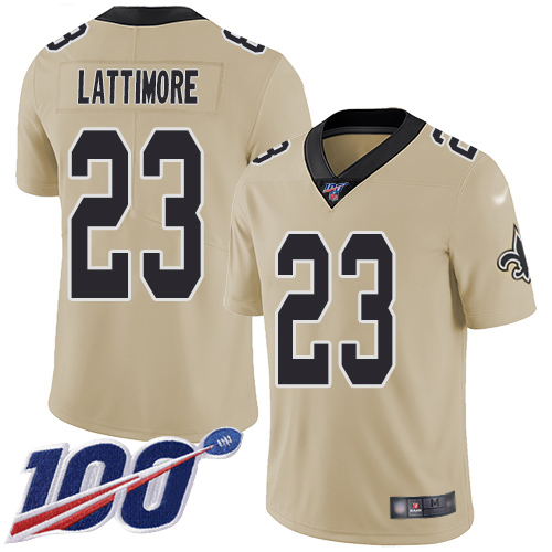 New Orleans Saints #23 Marshon Lattimore Gold Men's Stitched NFL Limited Inverted Legend 100th Season Jersey