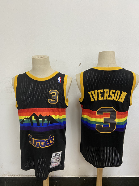 Men's Denver Nuggets #3 Allen Iverson Throwback Black Classics Snow Mountain NBA Jersey