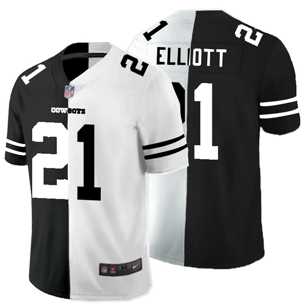 Men's Nike NFL Dallas Cowboys #21 Ezekiel Elliott Black White Peaceful Coexisting Split 2020 Vapor Untouchable Stitched Limited Jersey