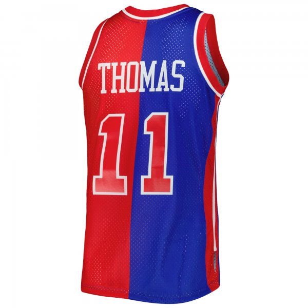 Men's Detroit Pistons Isiah Thomas Mitchell & Ness Blue/Red Hardwood Classics 1988/89 Split Swingman Jersey