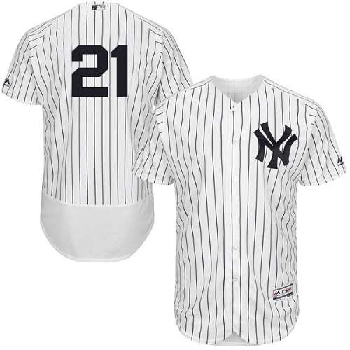 Men's New York Yankees #21 Paul O'Neill White Strip Flexbase Collection Stitched MLB Jersey