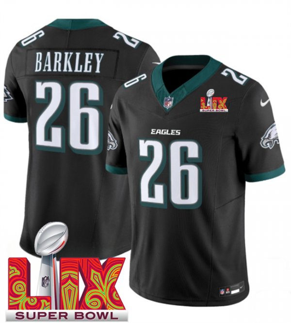 Men's Philadelphia Eagles #26 Saquon Barkley Black Super Bowl LIX F.U.S.E. Vapor Untouchable Limited Stitched Jersey