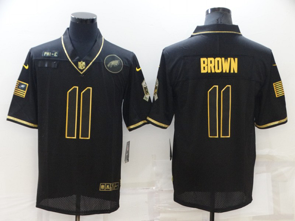 Men's Philadelphia Eagles #11 A.J. Brown Black Gold 2020 Salute To Service Stitched NFL Nike Limited Jersey