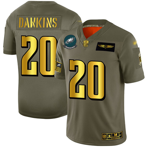 Men's Philadelphia Eagles #20 Brian Dawkins Camo/Gold Stitched NFL Limited 2019 Salute To Service Jersey