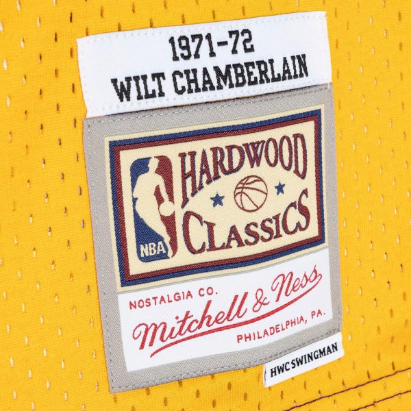 Men's Los Angeles Lakers Wilt Chamberlain Mitchell & Ness Purple/Gold Hardwood Classics 1971/72 Split Swingman Jersey