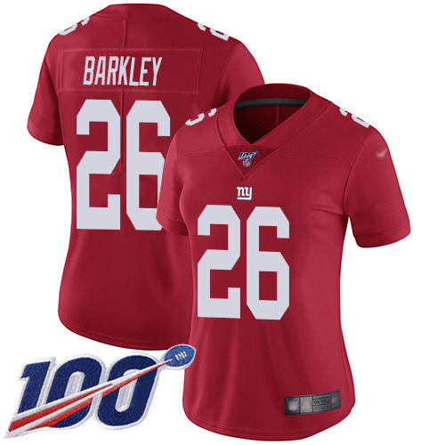 Women's New York Giants #26 Saquon Barkley RedStitched NFL Limited Inverted Legend 100th Season Jersey