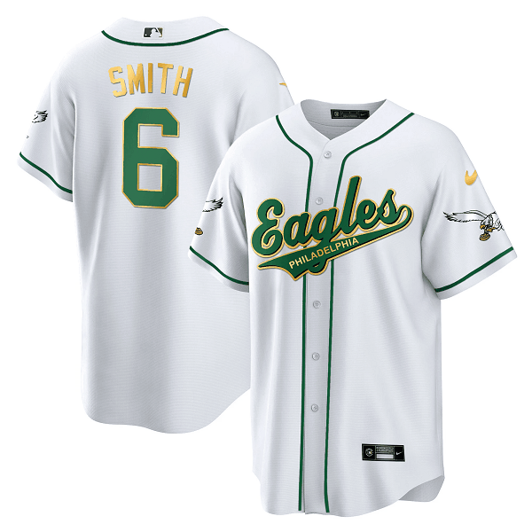 Men's Philadelphia Eagles #6 DeVonta Smith White Baseball Stitched Jersey