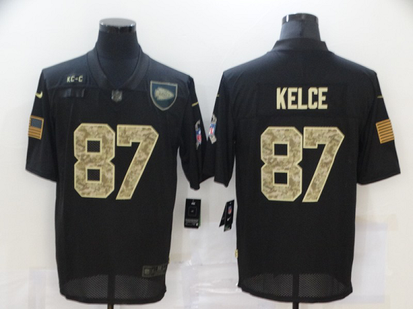 Men's Kansas City Chiefs #87 Travis Kelce Black Camo 2020 Salute To Service Stitched NFL Nike Limited Jersey