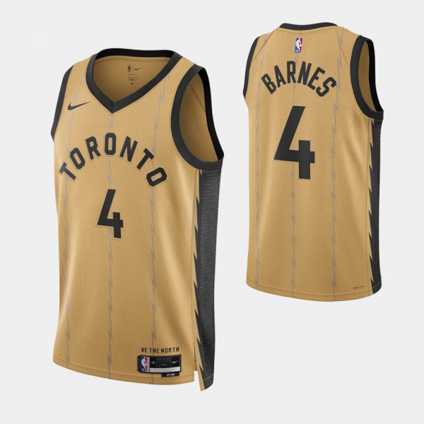 2023-24 City Edition Toronto Raptors #4 Scottie Barnes Gold Swingman Jersey