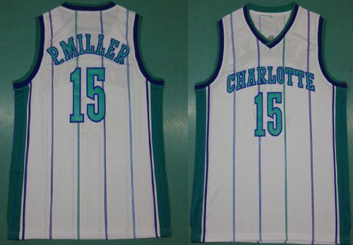 Men's Mitchell And NessCharlotte Hornets #15 Percy Miller White Throwback Stitched NBA Jersey