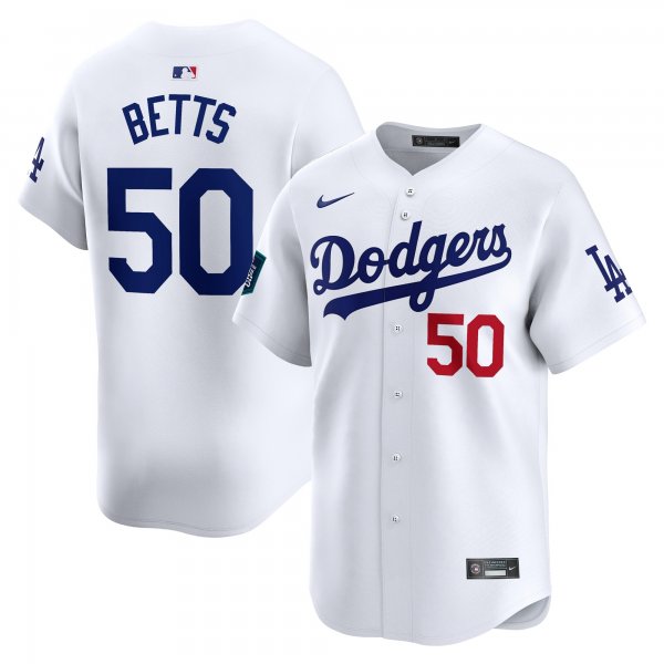 Men's Los Angeles Dodgers #50 Mookie Betts Nike White 2024 MLB World Tour Seoul Series Home Limited Player Jersey