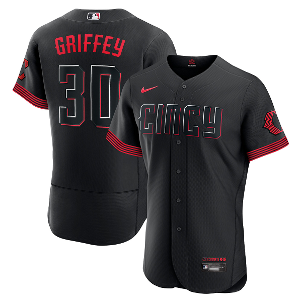 Men's Cincinnati Reds #30 Ken Griffey Jr. Nike Black 2023 City Connect Flex Base Player Jersey