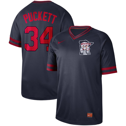 Men's Nike Minnesota Twins #34 Kirby Puckett Navy Cooperstown Collection Legend V-Neck MLB Jersey