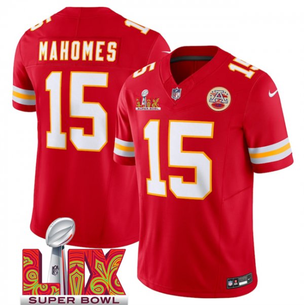 Men's Kansas City Chiefs #15 Patrick Mahomes Red Super Bowl LIX F.U.S.E. Vapor Limited Stitched Jersey