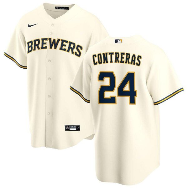 Men's William Contreras Milwaukee Brewers #24 Cream Home Jersey