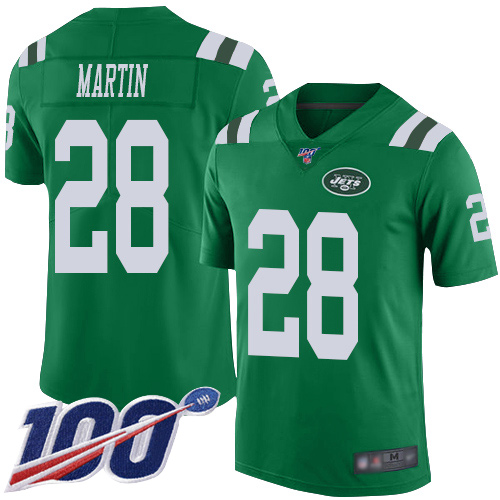 Men's New York Jets #28 Curtis Martin Green Stitched NFL Limited Rush 100th Season Jersey