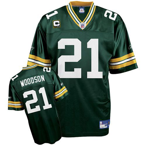 Men's Green Bay Packers #21 Charles Woodson Green With C patch Stitched NFL Jersey