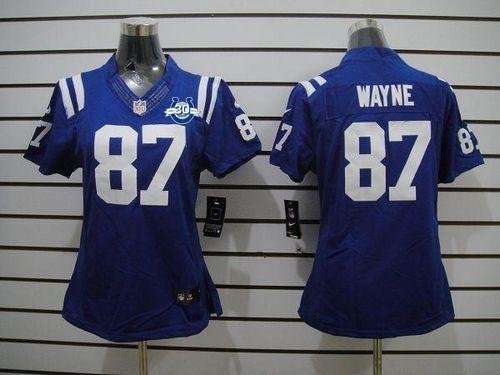 Nike Indianapolis Colts #87 Reggie Wayne Royal Blue Team Color With 30TH Seasons Patch Women's Stitched NFL Limited Jersey