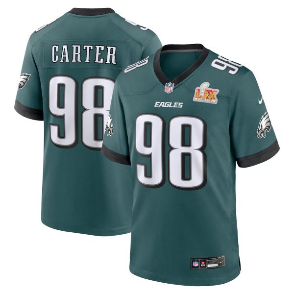 Men's Philadelphia Eagles #98 Jalen Carter Nike Midnight Green Super Bowl LIX Game Stitched Jersey