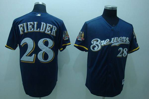 Milwaukee Brewers #28 Prince Fielder Stitched Blue Cool Base MLB Jersey