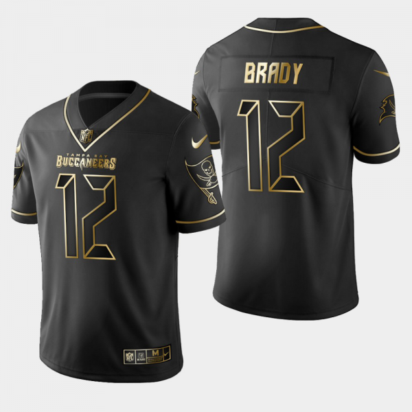 Men's Tampa Bay Buccaneers #12 Tom Brady Golden Edition Vapor Limitd Black Jersey