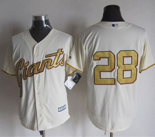 San Francisco Giants #28 Buster Posey Cream(Gold No.) New Cool Base Stitched MLB Jersey