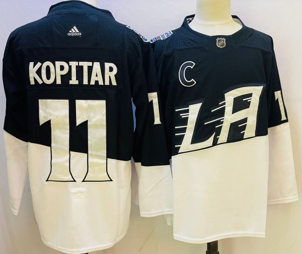 Men's #11 Anze Kopitar Los Angeles Kings Black and White NHL Jersey