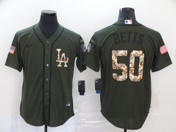 Men's Los Angeles Dodgers #50 Mookie Betts Green Salute To Service Stitched MLB Cool Base Nike Jersey