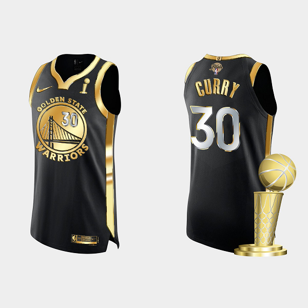 2022 NBA Finals Champions Men's Golden State Warriors Stephen Curry #30 Black Gold Golden Black Gold Jersey