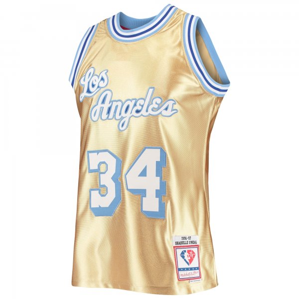 Men's Los Angeles Lakers Shaquille O'Neal Gold Mitchell & Ness 75th Anniversary 1996/97 Hardwood Classics Swingman Jersey