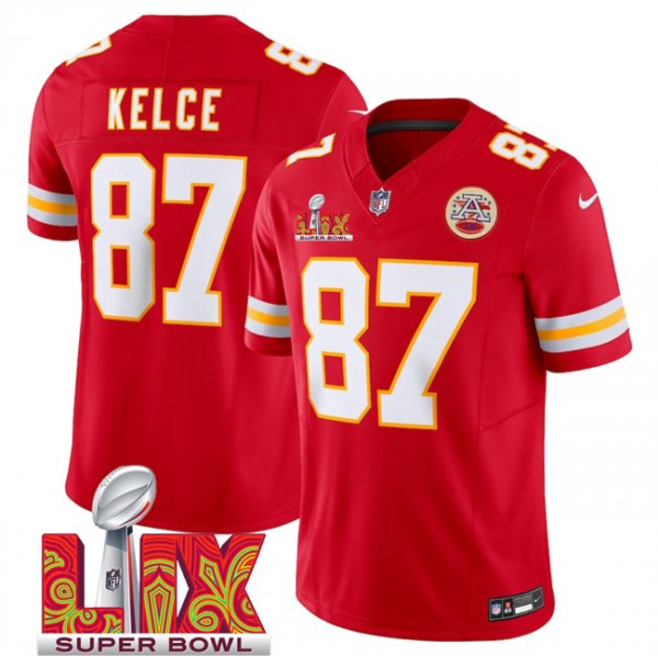 Youth Kansas City Chiefs #87 Travis Kelce Red Super Bowl LIX F.U.S.E. Vapor Limited Stitched Jersey