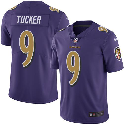 Men's Nike Baltimore Ravens #9 Justin Tucker Purple Stitched NFL Limited Rush Jersey