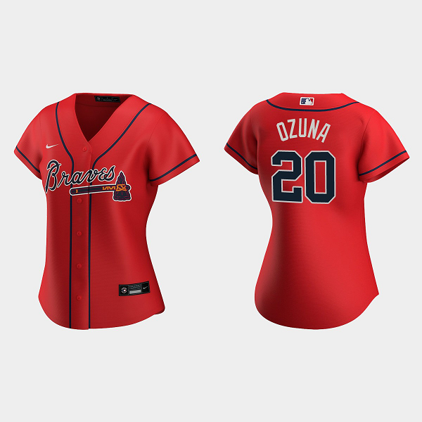 Women's Atlanta Braves #20 Marcell Ozuna Red Replica MLB Jersey