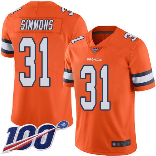 Denver Broncos #31 Justin Simmons Orange Youth Stitched NFL Limited Rush 100th Season Jersey