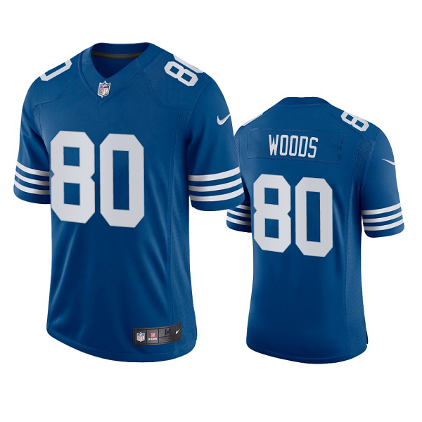 Men's Nike NFL Indianapolis Colts Jelani Woods #80 Blue Royal Vapor Limited Jersey