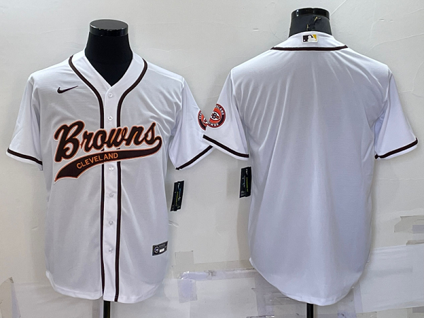 Men's Cleveland Browns Blank White Stitched Baseball Cool Base Jersey