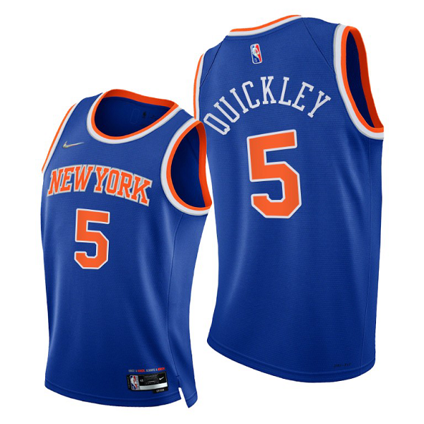 Men's New York Knicks #5 Immanuel Quickley 2021-22 75th Diamond Anniversary Blue Icon Edition NBA Jersey