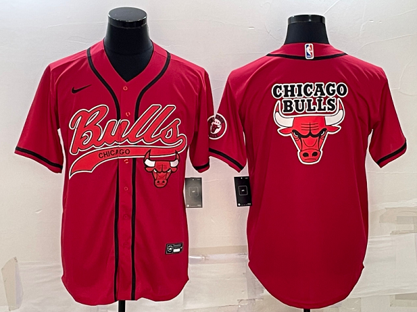 Men's Chicago Bulls Red Stiched Baseball Jersey