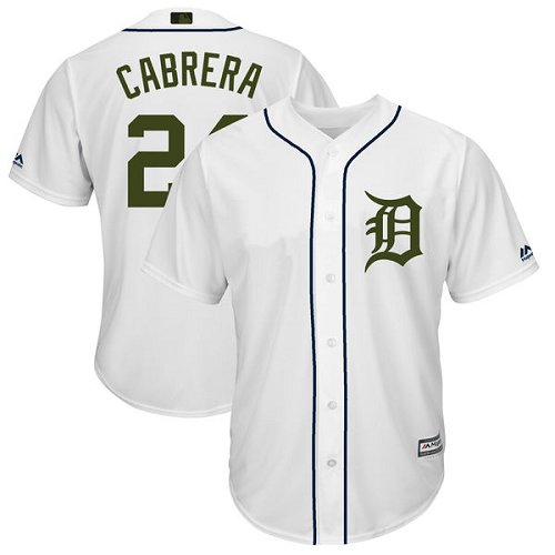 Men's Detroit Tigers #24 Miguel Cabrera Majestic White 2018 Memorial Day Cool Base Player MLB Jersey