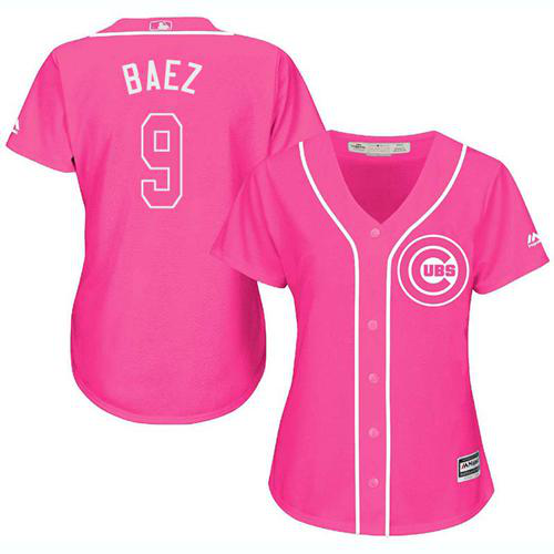 Chicago Cubs #9 Javier Baez Pink Fashion Women's Stitched MLB Jersey