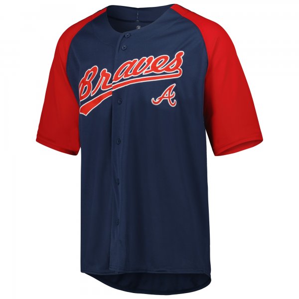 Men's Atlanta Braves Stitches Navy Button-Down Raglan Fashion Jersey