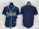 Men's Seattle Seahawks Navy Blank Grey Stitched Baseball Cool Base Jersey