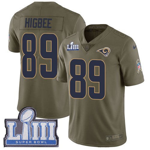 Nike Los Angeles Rams #89 Tyler Higbee Olive Super Bowl LIII Bound Men's Stitched NFL Limited 2017 Salute To Service Jersey