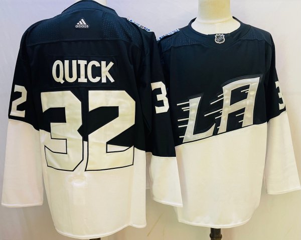 Men's #32 Jonathan Quick Los Angeles Kings Black and White NHL Jersey